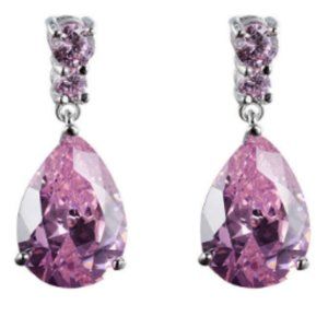 Luxury, Silver Plated Pink Zircon Drop Earrings